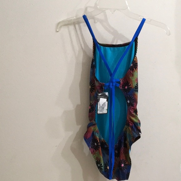 Speedo Endurance Tie Back One Piece Swimsuit, Blue Lemonade, Size 8/34 - Picture 2 of 2